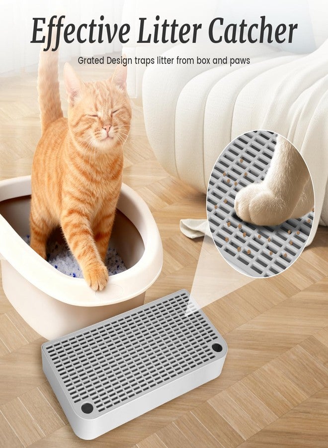 QsiuYbng Light Gray Litter Box Step for Limited Spaces, Portable Plastic Litter Box Ramp Anti-Tracking & Easy to Clean, Cat Steps with Filter Function for Small & Elderly Cats (12.6×6.3×1.57In) - Image 4